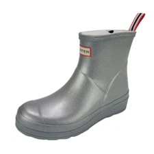 Hunter Play Short Cosmic Rain Boot Women's Waterproof Silver Sz 7 WFS1021MGT NEW