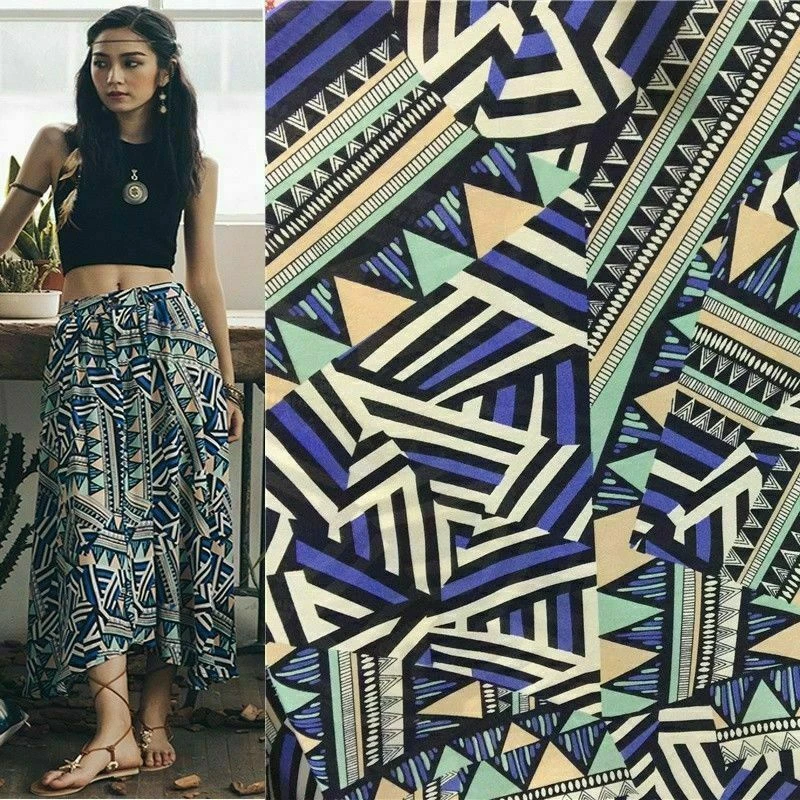 Geometrische Bedruckt DIY Stoff Synthetisch Deckkraft Kleid Rock Craft Ethnisch - Bild 2 von 4