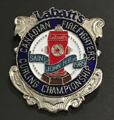 1989 Labatt's Beer Canadian Fire Fighters Curling Championship Fireman Lapel Pin