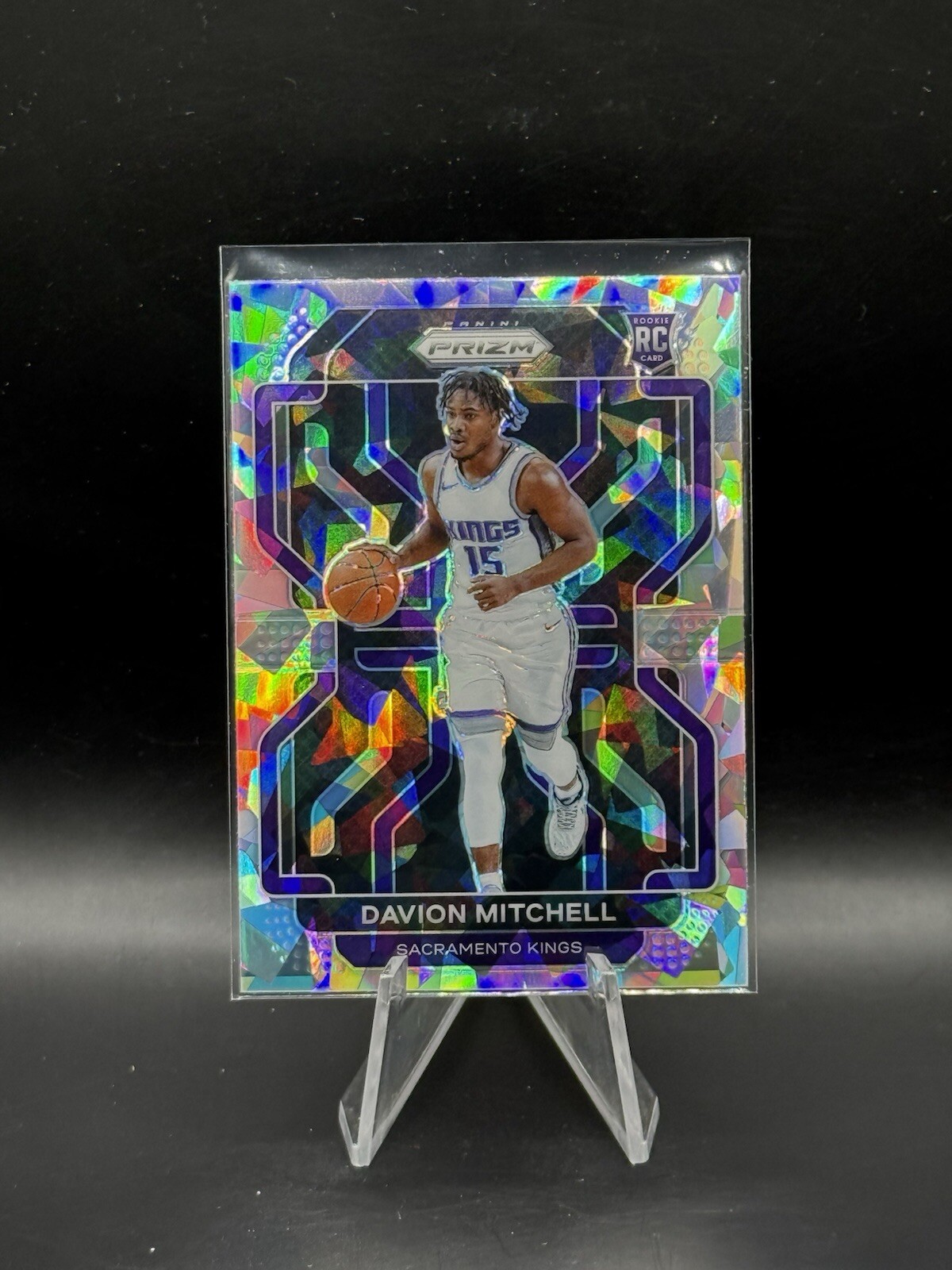 2021-22 Panini Prizm Basketball - Davion Mitchell #312 Cracked Ice RC Kings