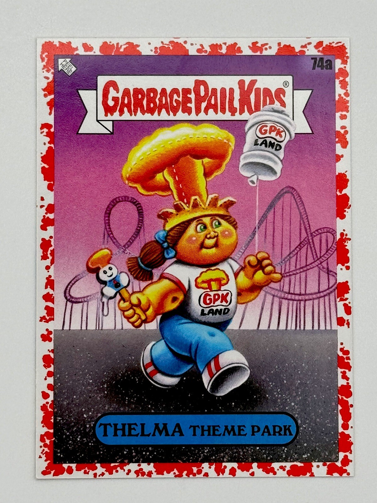 2023 Topps Garbage Pail Kids Go On Vacation Blood Red #74a Thelma Theme Park front