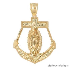 New 14k Yellow Gold Mariners Our Lady of Guadalupe Anchor Pendant