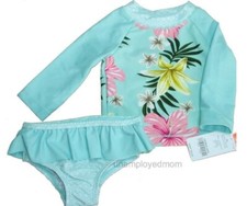 Girls Swimsuit Rash Guard Floral Hibiscus Long Sleeve UPF 50