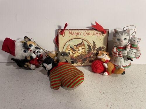 Lot vintage de 5 ornements de Noël sur le thème du chaton - poinçon et autres marques - Photo 1/7