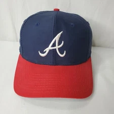 Vintage 90s Atlanta Braves Snapback Hat Baseball MLB Licensed Blue Red Cap 