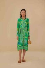 Farm Rio New Anthropologie Green Macaw Scarf Viscose Chemise Dress Size S NWT