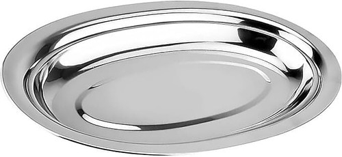 Edelstahl Serviertablett - ovales silbernes Speisetablett - 3 mm dick - Speiseschalen - Bild 10 von 11