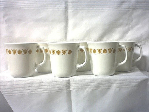 6 Vintage Pyrex Corelle Butterfly Gold Mugs