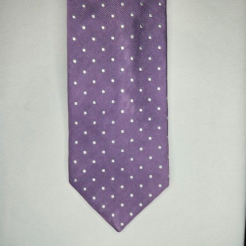 ALLEA MILANO White Dot / Purple Silk Tie, Handmade In Italy,  3.5" x  58" - Picture 1 of 11