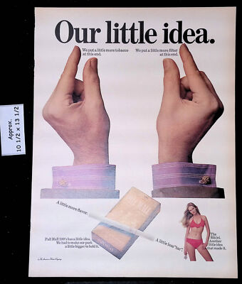 1969 PALL MALL 100's Cigarettes Little More Flavor & Less Filter Print Ad  46597