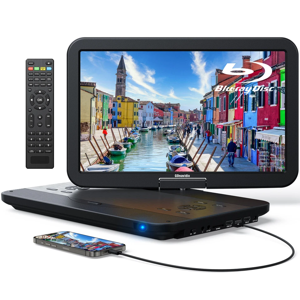 17.6" Portable DVD Player Blu Ray HD Video Dolby Audio DVD Region Free USB HDMI - Image 2 of 4