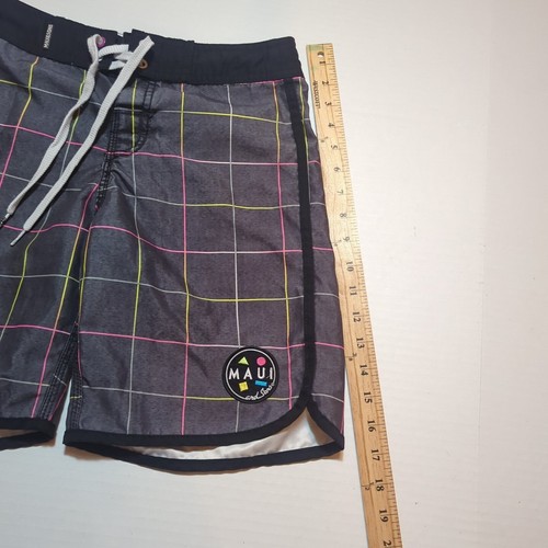 Maui And Sons Board Shorts Boys Sz 10 Gray Checkered Beach Pool Swimming Surfing - Picture 14 of 16