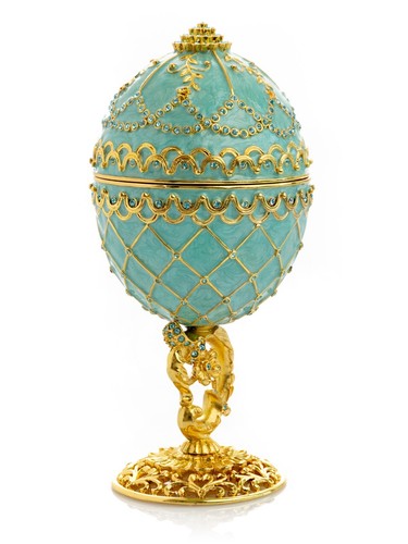 Keren Kopal Egg with Carriage Trinket Box Decorated with Austrian Crystals - Picture 6 of 22