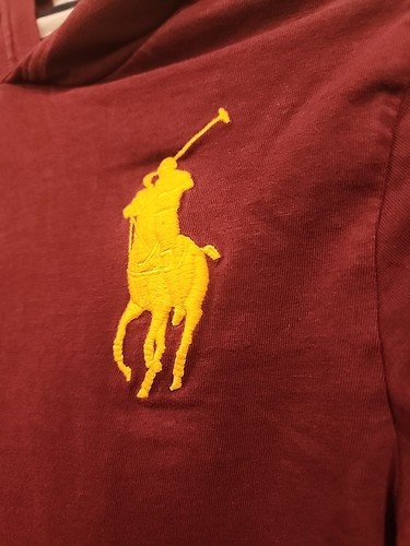 Polo Ralph Lauren Hoodie Boys Sz 8 Small Dark Red Big Yellow Pony Pullover Youth - Picture 2 of 7