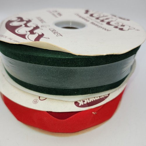 Lot new Vtg velvet Flocked Ribbon Red green Christmas 1.5" craft Berwick Veltex - Picture 4 of 11