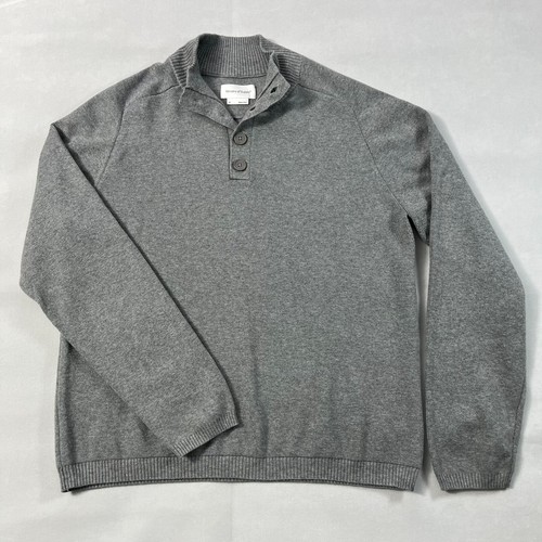 Ministry of Supply Wool Blend Sweater Men XL Gray Mock Neck Henley Pullover - Picture 2 of 14