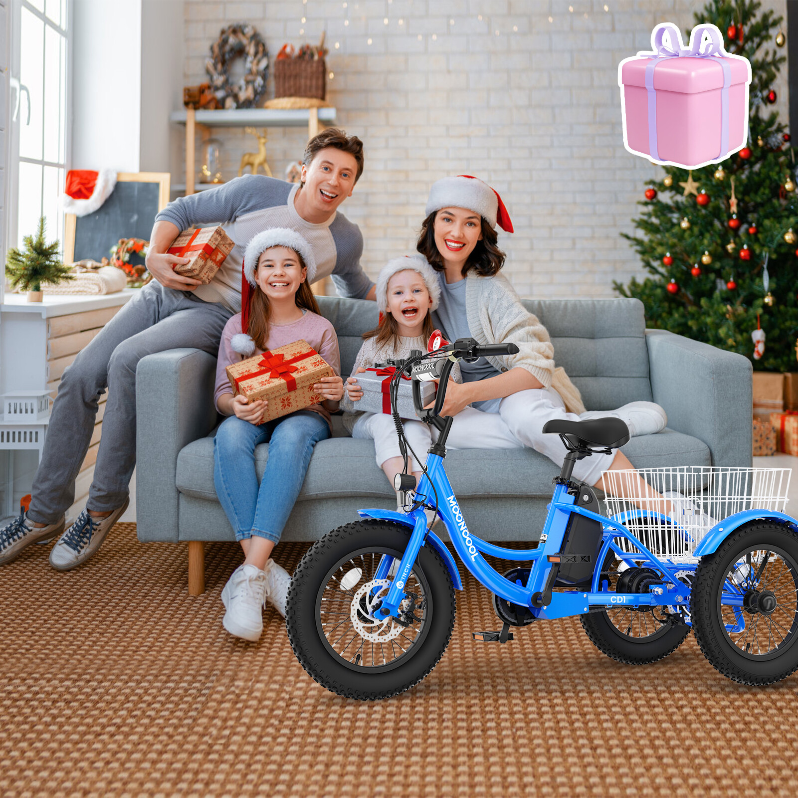 MOONCOOL Electric Tricycle for Youth, 16IN 3.0 Fat Tire Tricycle Electric Trike