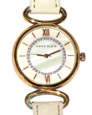 Anne Klein Ak12192 Y121E Watch Gold Plated Womens Pearl Face Genuine Leather