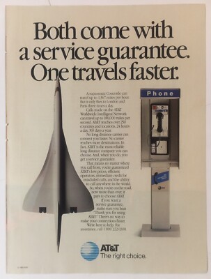 Concorde AT&T Long Distance 1989 Vintage Print Ad 8x11 Inches Wall Decor