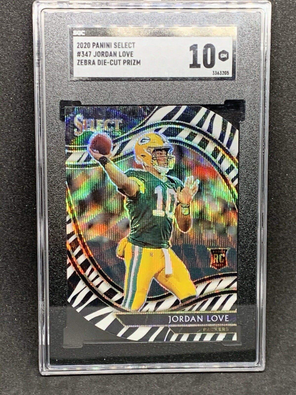 2020 Select Jordan Love ZEBRA Rookie SGC 10 GEM MINT Field Level Die-Cut Packers