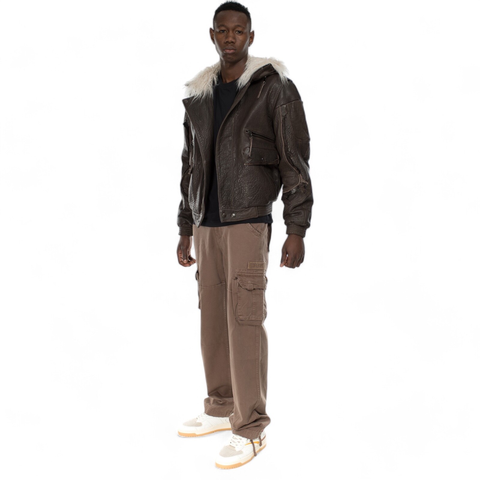 ITALIAN HANDMADE MEN GENUINE BUBBLY BROWN LAMB LEATHER HOODED JACKET S TO 3XL image 2