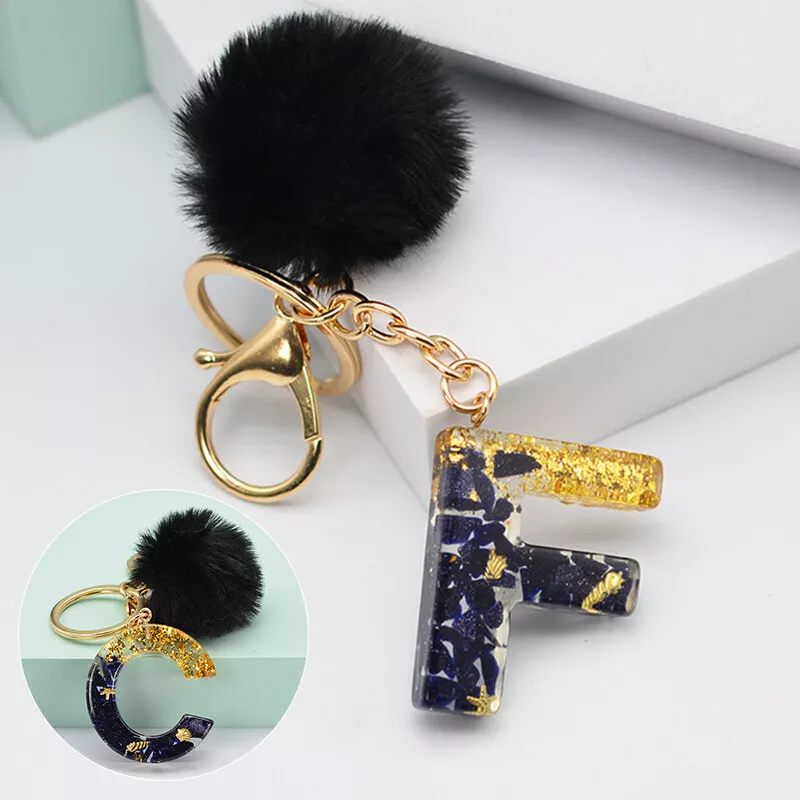 Rhinestone Letter/Initial Pom Pom Keychain/Bag Charm