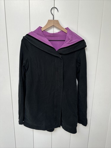 Chaqueta con Capucha LULULEMON Mujer Negra Púrpura Cierre a Presión Logo Talla 4 - Imagen 4 de 16