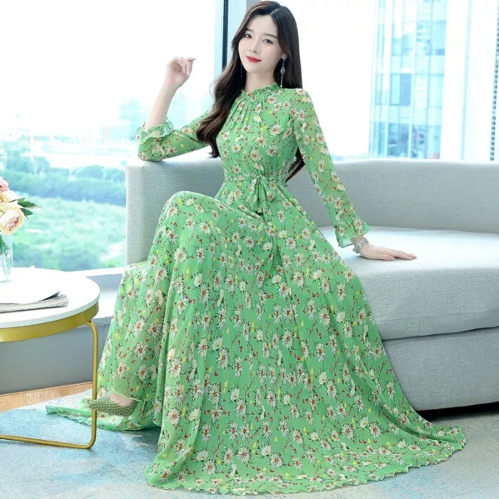 Chiffon Floral Women s New Vintage Long Sleeve Spring Fall Summer