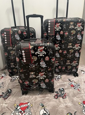 Ed Hardy Luggage Set of 3 Black Love Kills Slowly Graphic Sz 30