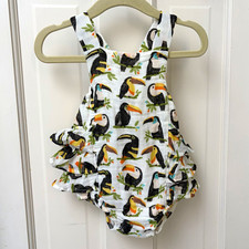 Angel Dear 3-6mo White Toucan Animal Print Muslin Ruffle Romper 100 Cotton