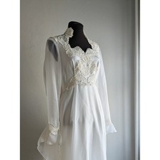 Vintage 70s Wedding Dress White Lace Chiffon Prairie Empire Waist Maxi Gown 10