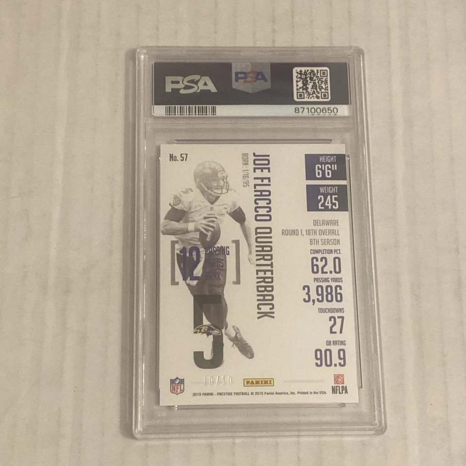 2015 Prestige Joe Flacco Extra Points Black #10/10   PSA 10   Pop 1 - Image 2 of 2