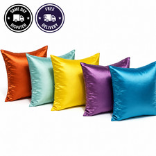 Satin Pillow Cover Cushion Case Sofa Chair Solid Colour Plain Decorative Zip