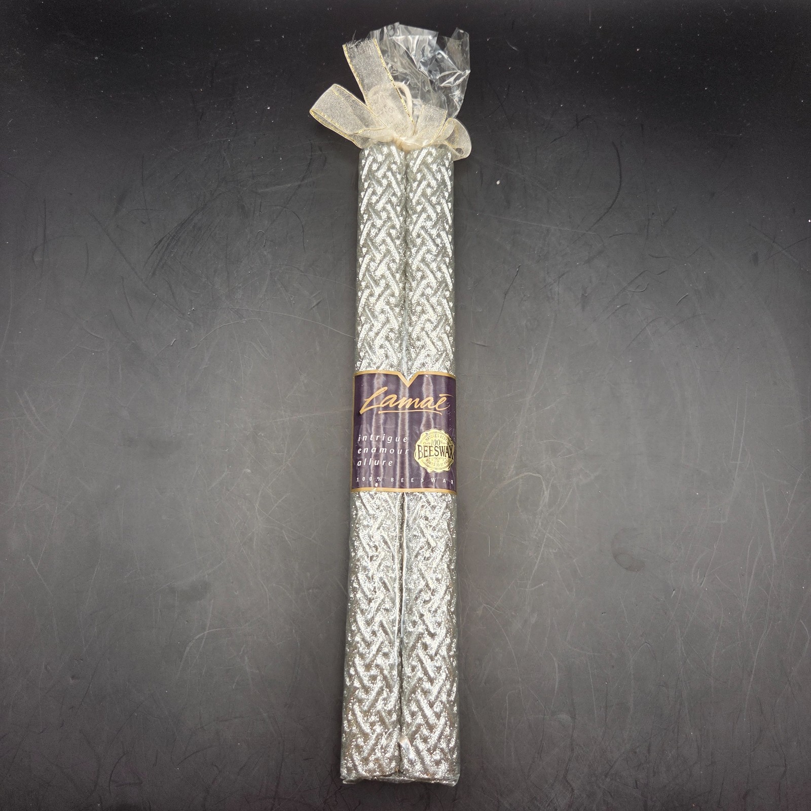 NEW 2 Pack LAMAE BEESWAX Silver Glitter Taper Candles, Set o