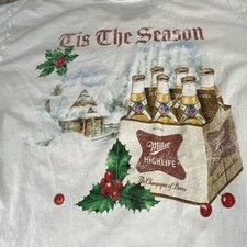 Miller High Life Mens Holiday Christmas Tis The Season T-shirt White Sz Large Miller High Life Mens Holiday Christmas Tis The Season T-shirt White Sz Large