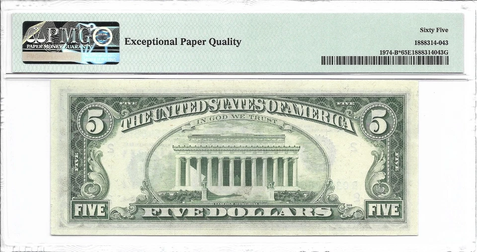 1977 $5 NEW YORK * STAR * ⭐️ FRN. PMG GEM Uncirculated 65 EPQ Banknote. - Image 3 of 3