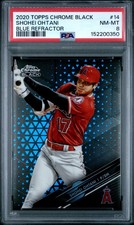 2020 TOPPS CHROME BLACK BLUE REFRACTOR #14 SHOHEI OHTANI 5/75 PSA 8