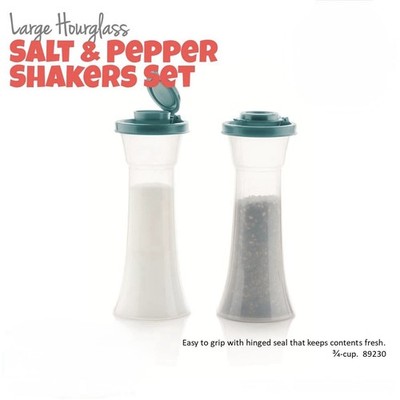 Tupperware New Large Hourglass Salt & Pepper Shaker Set Teal blue Seal