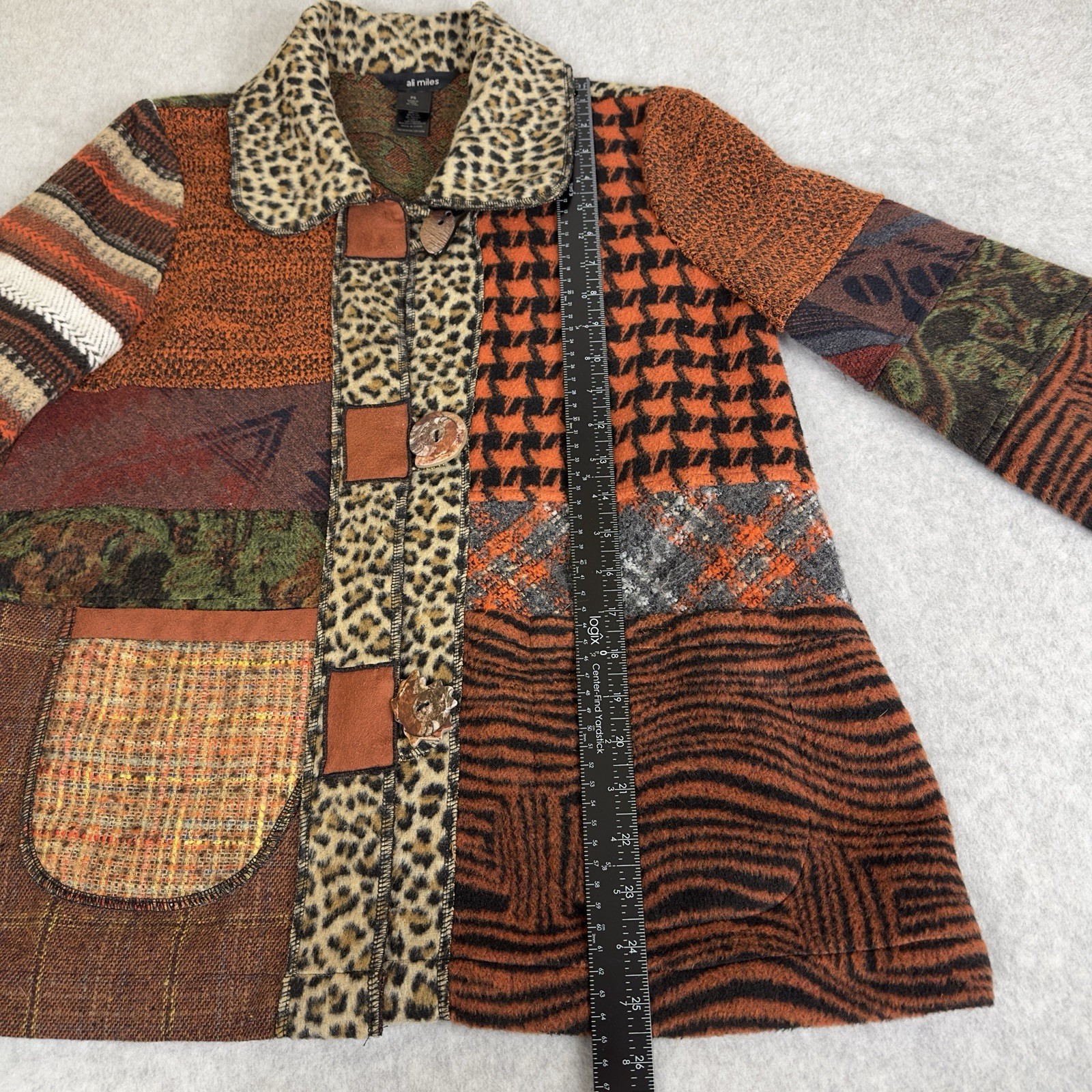 Ali Miles Patchwork Knit Jacket PS Boho Animal Pr… - image 4