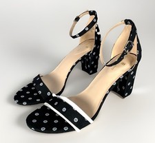 Bandolino Women Armory2 Black Polkadot Block Heel Pumps Ankle Strap Open Toe, 8