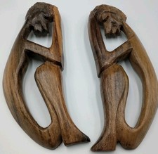 Vintage African Wooden Handcrafted Pair Folk Tribal Art Wall Decor SEE PHOTOS