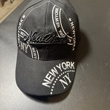 New York Baseball Hat Black W/ Black Stitching And White Print One Size Fit All