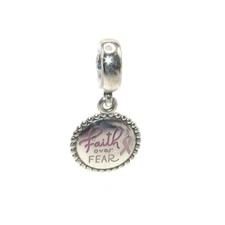 Pandora Rare! Faith Over Fear Breast Cancer Awareness SS .925 Charm 791169ENG_98