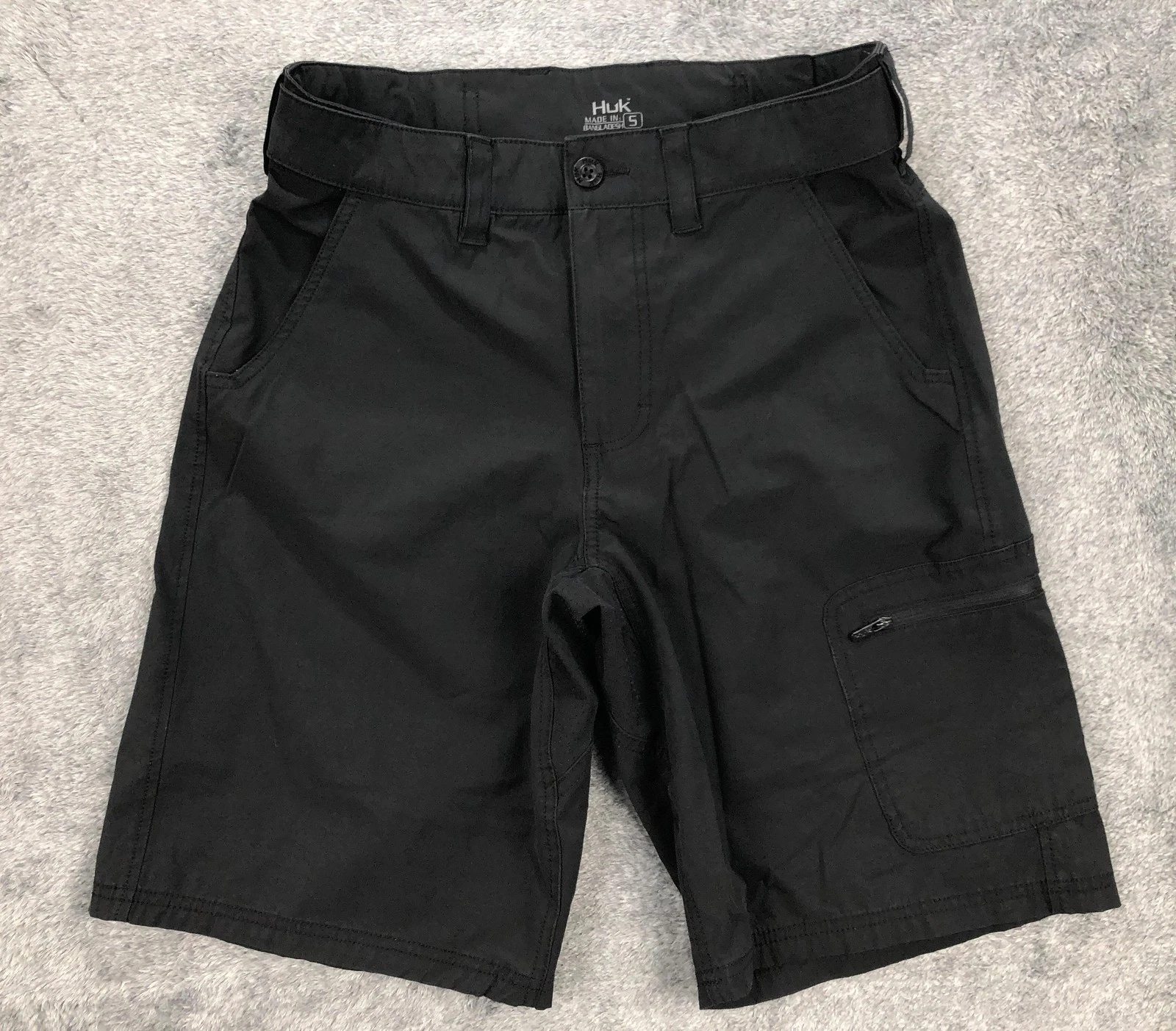Huk Cargo Shorts Mens Small Black Stretch 10 Inseam Outdoor Fishing Quick Dry