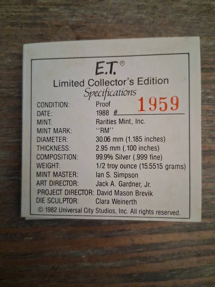1988 ET Limited Collector's Set With 2 Ounces Of Vintage Silver And COA In Case - Image 3 of 4