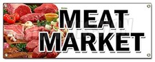 Meat Market Banner - Butcher Gourmet USDA Prime Pork Chicken - 18"x48" Vinyl