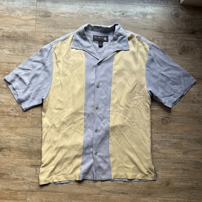 NAT. NAST Vintage 50s Style Panel Front Shirt Men s Small Blue Beige 100% Silk