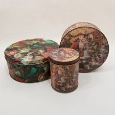 Christmas Ornament Scene Cookie Tin Boxes Storage Container Advertising Xmas X3.