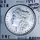 1891 BU GEM MORGAN SILVER DOLLAR UNC MS+++ U.S. MINT RARE COIN 8500
