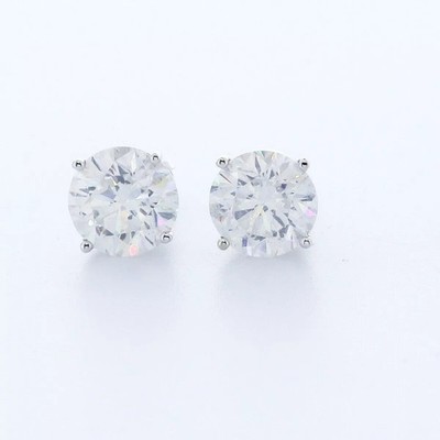 Ohrstecker klassisch massiv 14K Weißgold 3,99 Karat rund natürlicher Diamant D I1